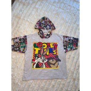 Vintage 1994 Looney Tunes Sun Sportswear Hooded T-Shirt Mens Medium Grey 90s USA